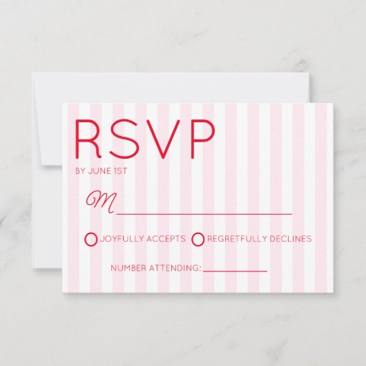 Modern Minimal Minimalist Red Pink Stripes Wedding 出欠カード (正面)