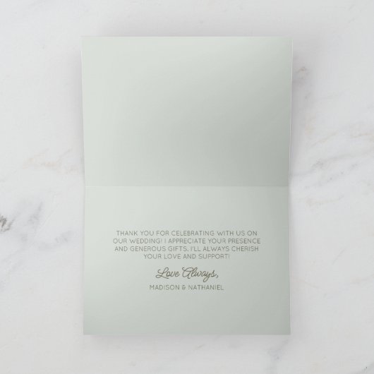 Modern Minimal Minimalist Sage Green Wedding サンキューカード (内部)