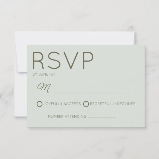 Modern Minimal Minimalist Sage Green Wedding 出欠カード (正面)