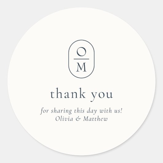 Modern Minimal Monogram Wedding Thank you Sticker ラウンドシール (正面)