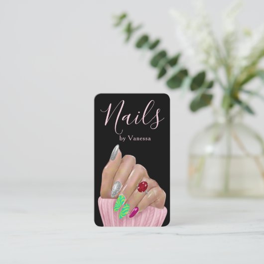 Modern Minimal Nail Technician QR Code Chic 名刺 (スタンド正面)