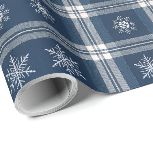 Modern Minimal Navy Snow Plaid Christmas Wrapping  ラッピングペーパー (ロールコーナー)