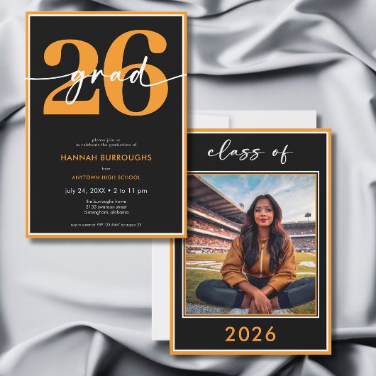 Modern Minimal Orange Script Graduation Party 招待状