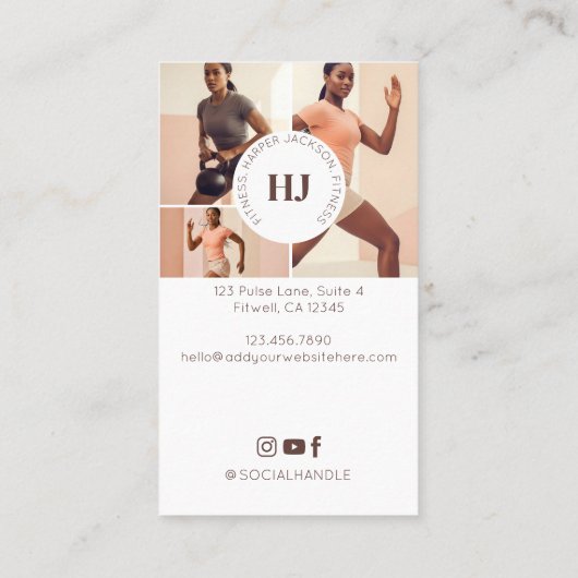 Modern Minimal Personal Trainer Photos & Monogram 名刺 (裏面)