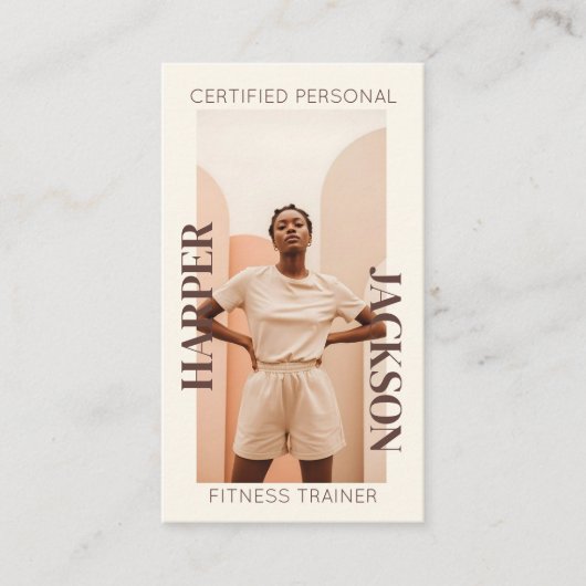 Modern Minimal Personal Trainer Photos & Monogram 名刺 (正面)