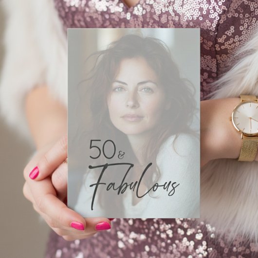 Modern Minimal Photo Fifty & Fabulous Birthday 招待状