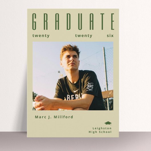Modern Minimal Photo Graduation Announcement Card 招待状