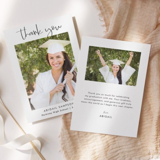 Modern Minimal Photo Graduation Thank You Card サンキューカード