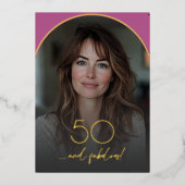 Modern Minimal Pink Arch 50 & Fabulous Birthday 箔招待状 (正面)