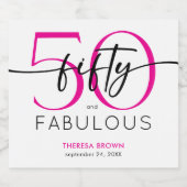 Modern Minimal Pink Fifty Fabulous Script Birthday スパークリングワインラベル (シングルラベル)