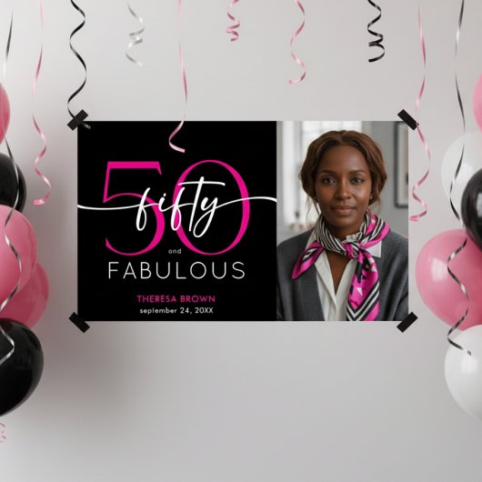Modern Minimal Pink Fifty Fabulous Script Birthday ポスター