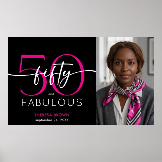 Modern Minimal Pink Fifty Fabulous Script Birthday ポスター (正面)
