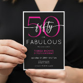 Modern Minimal Pink Fifty Fabulous Script Birthday 招待状