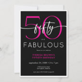 Modern Minimal Pink Fifty Fabulous Script Birthday 招待状 (正面)