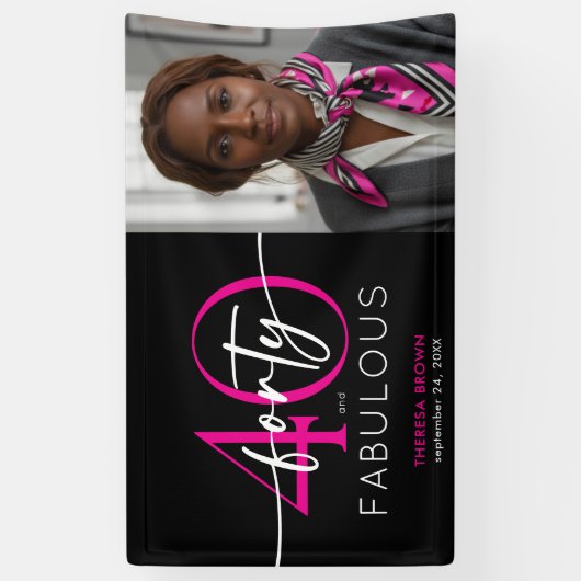 Modern Minimal Pink Forty Fabulous Script Birthday 横断幕 (縦)