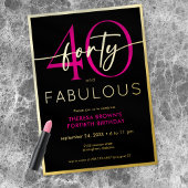 Modern Minimal Pink Forty Fabulous Script Birthday 箔招待状