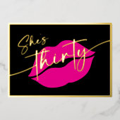 Modern Minimal Pink Lips She's Thirty Birthday 箔招待状 (正面)