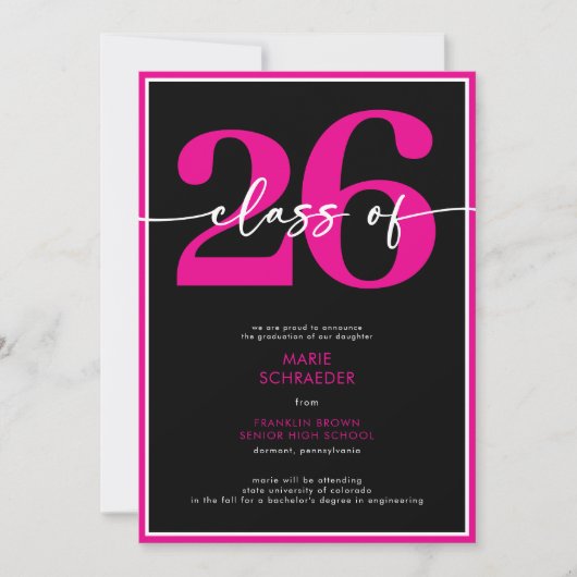 Modern Minimal Pink Script Graduation Announcement 招待状 (正面)
