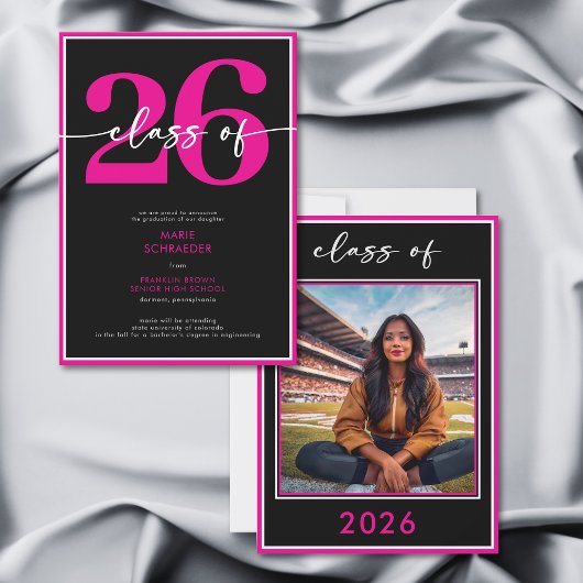 Modern Minimal Pink Script Graduation Announcement 招待状