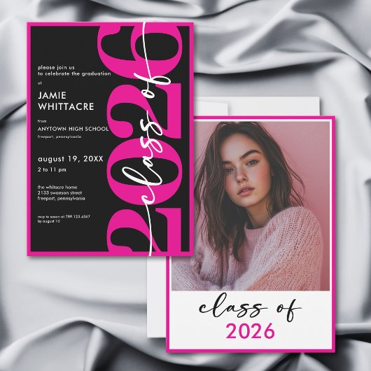 Modern Minimal Pink Typography Graduation Party 招待状