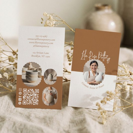 Modern Minimal Pottery Photo Collage Business Card 名刺