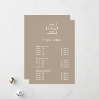 Modern Minimal Professional Logo Menu Price List シーズンカード