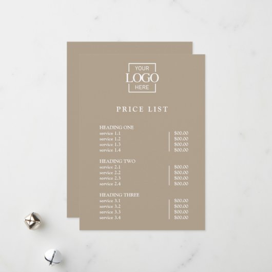Modern Minimal Professional Logo Menu Price List シーズンカード (正面/裏面インサイチュ)