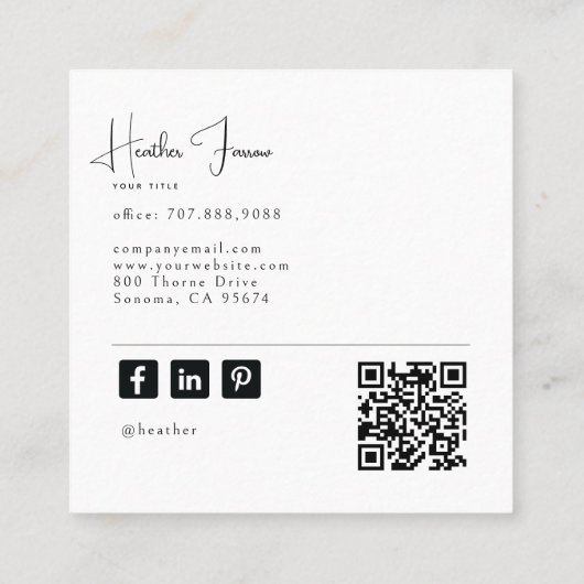 Modern Minimal Professional Photo Social QR Code スクエア名刺 (裏面)