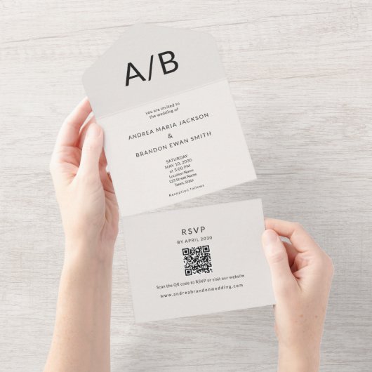 Modern Minimal QR All-in-One Wedding Invitation オールインワン招待状 (貼ってはがせる)