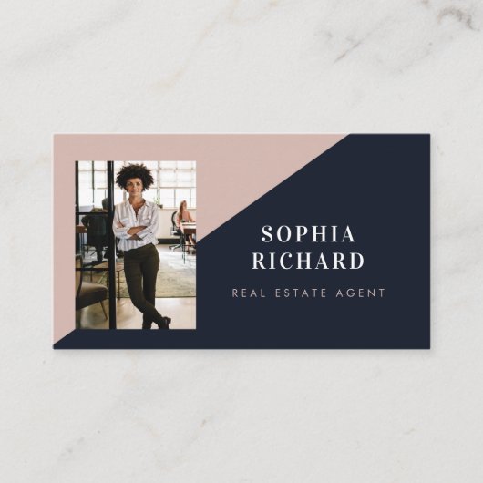 Modern Minimal Real Estate Agent Photo QR Code 名刺 (正面)
