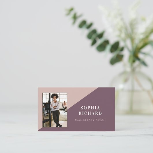 Modern Minimal Real Estate Agent Photo QR Code 名刺 (スタンド正面)