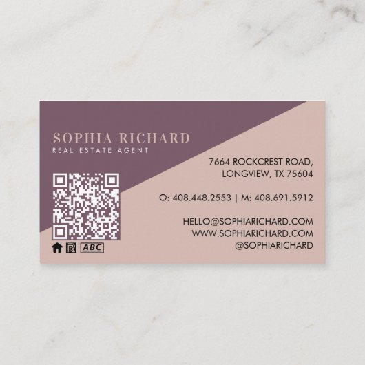 Modern Minimal Real Estate Agent Photo QR Code 名刺 (裏面)