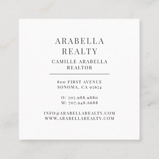 Modern Minimal Real Estate Company スクエア名刺 (裏面)