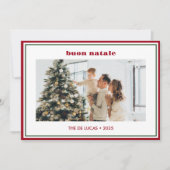 Modern Minimal Red Border Photo Buon Natale シーズンカード (正面)