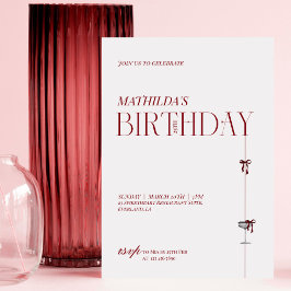 Modern Minimal Red Burgundy Bow Birthday 招待状