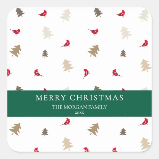 Modern Minimal Red Cardinal Christmas Tree Pattern スクエアシール (正面)