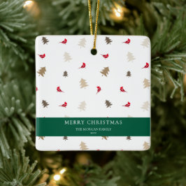 Modern Minimal Red Cardinal Christmas Tree Pattern セラミックオーナメント