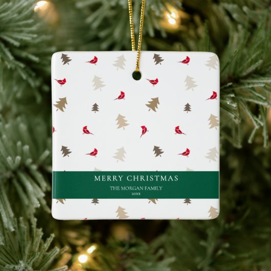 Modern Minimal Red Cardinal Christmas Tree Pattern セラミックオーナメント (ツリー)