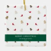Modern Minimal Red Cardinal Christmas Tree Pattern セラミックオーナメント (正面)