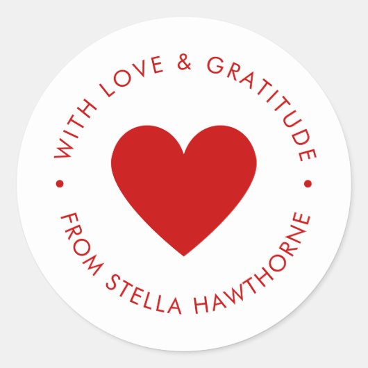 Modern Minimal Red Heart  ラウンドシール (正面)
