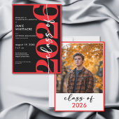 Modern Minimal Red Typography Graduation Party 招待状