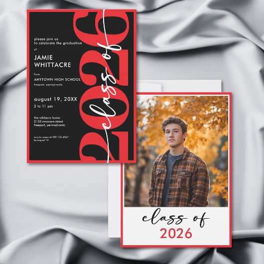 Modern Minimal Red Typography Graduation Party 招待状