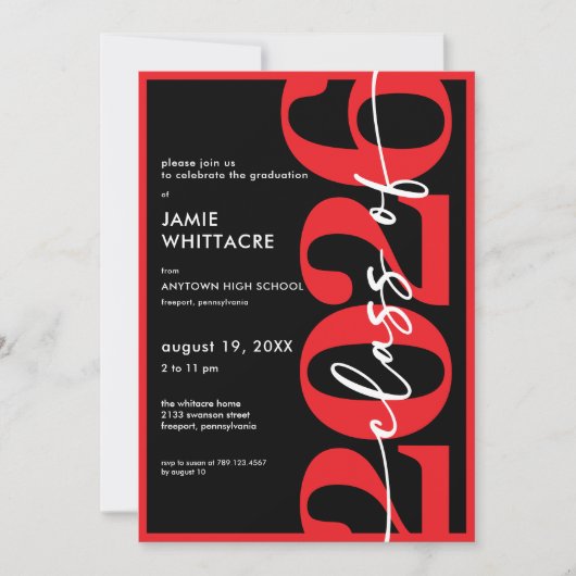 Modern Minimal Red Typography Graduation Party 招待状 (正面)