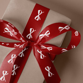Modern minimal red white bow Christmas gift wrap  サテンリボン