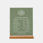 Modern Minimal Sage Green Business Opening Hours アクリルサイン (正面)