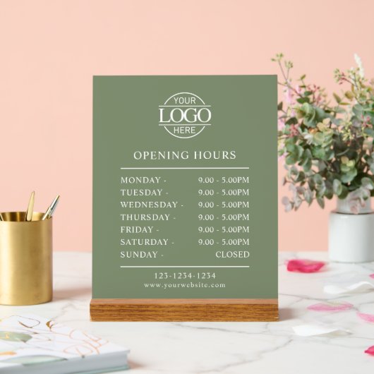 Modern Minimal Sage Green Business Opening Hours アクリルサイン (ウェディング)