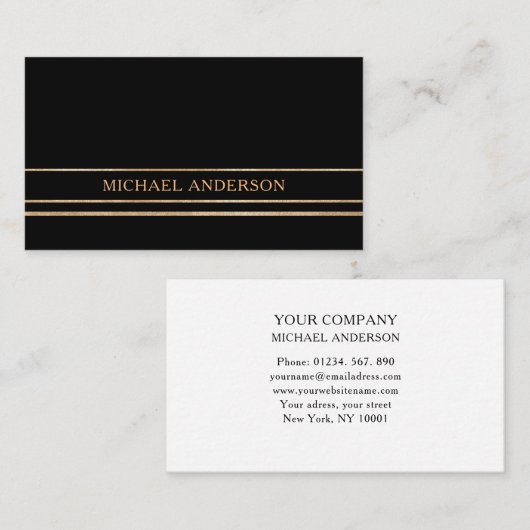 Modern Minimal Schwarz Gold 名刺 (正面/裏面)
