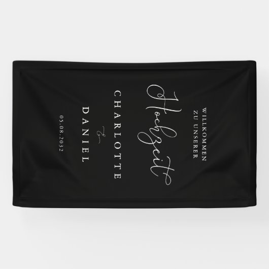 Modern, minimal, Schwarz "Willkommen" Hochzeit 横断幕 (横)