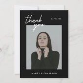 Modern Minimal Script 2-Photo Graduation Party サンキューカード (正面)