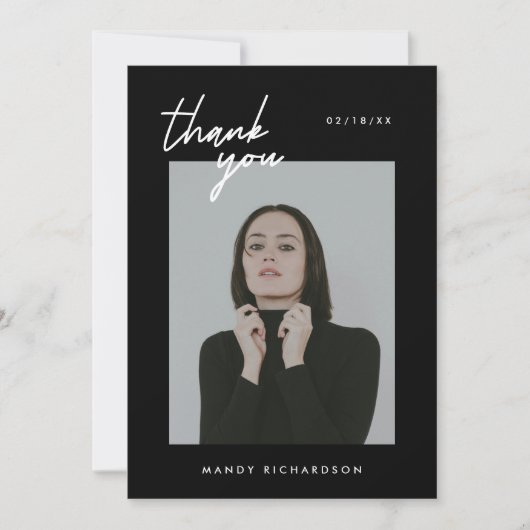 Modern Minimal Script 2-Photo Graduation Party サンキューカード (正面)